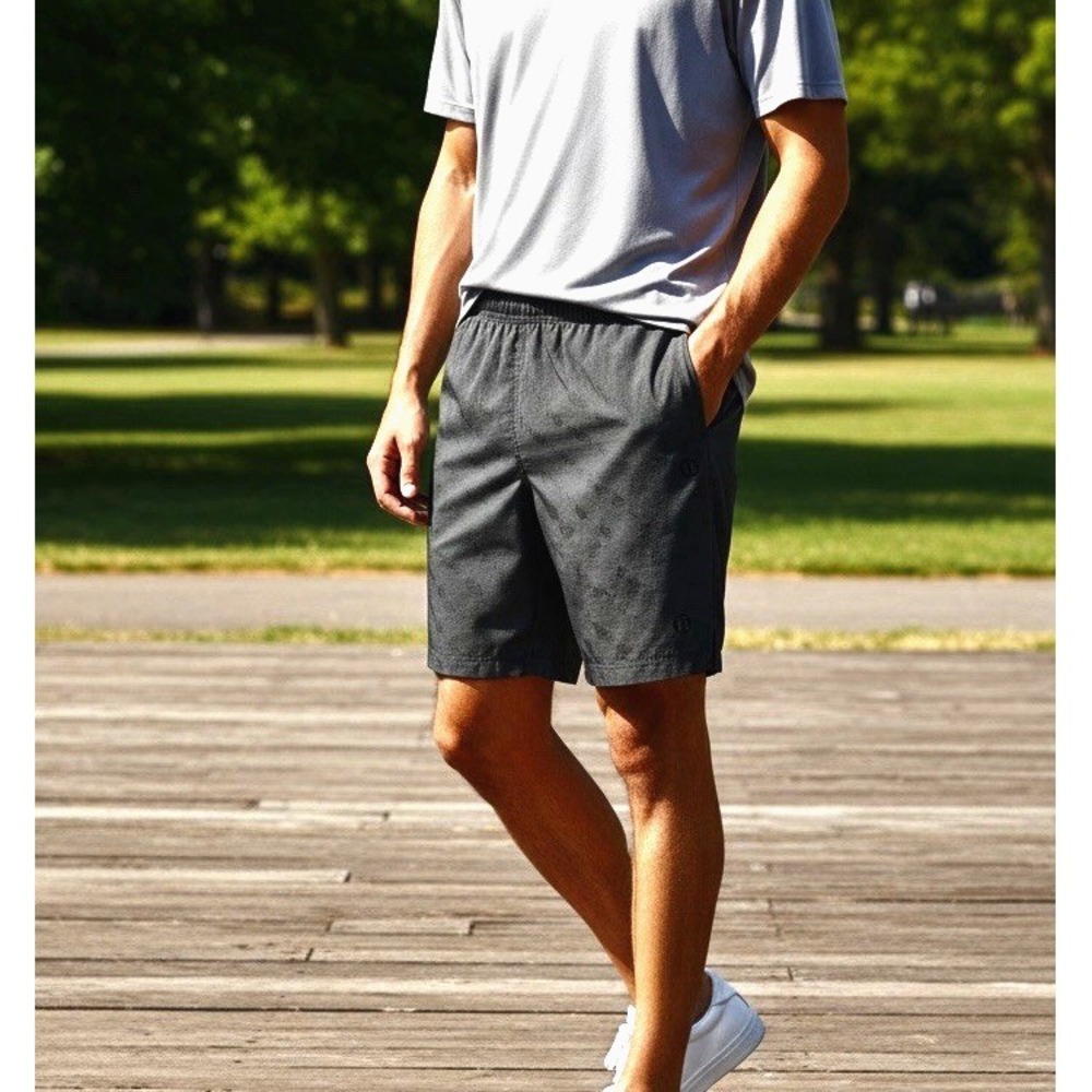Lululemon Men's 34 Black on Black Patterned Embossed Shorts 11 Inch Inseam
